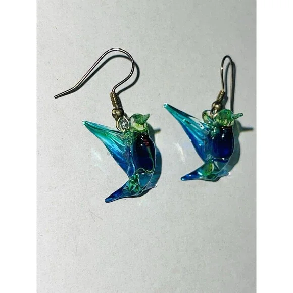 Artisan Glass Hummingbird Earrings Fishhook Back - Picture 6 of 9